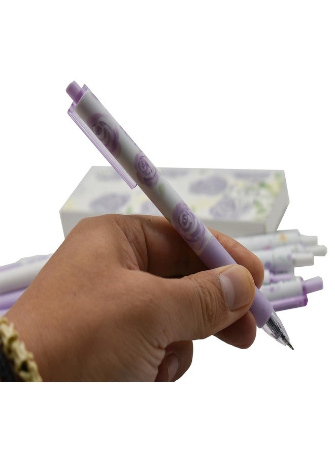 Lopenle 12PCS Purple Rose Pens Flower Pens Retractable Floral Gel Pens Black Ink For School Supplies Office Party - Image 5