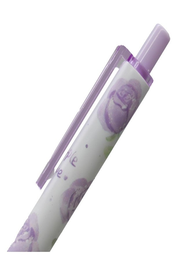 Lopenle 12PCS Purple Rose Pens Flower Pens Retractable Floral Gel Pens Black Ink For School Supplies Office Party - Image 4
