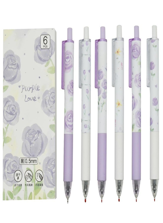 Lopenle 12PCS Purple Rose Pens Flower Pens Retractable Floral Gel Pens Black Ink For School Supplies Office Party - Image 1