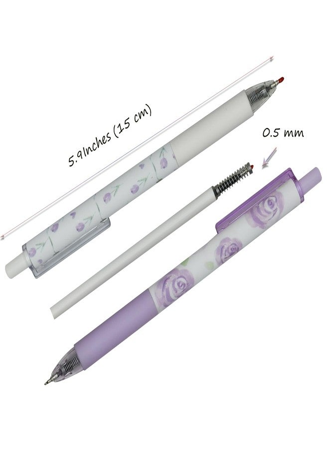 Lopenle 12PCS Purple Rose Pens Flower Pens Retractable Floral Gel Pens Black Ink For School Supplies Office Party - Image 2