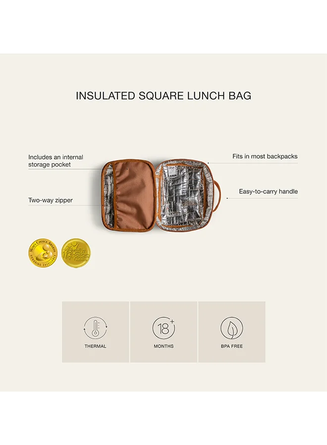Citron Insulated Square Lunch Bag For Kids School, Bpa Free, Recycled Pet Material Lunch Bag - Caramel