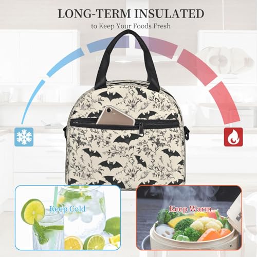 bassyil Bat Insulated Lunch Bag Reusable Lunch Box With Adjustable Shoulder Strap Cooler Tote Bag For Men Women - Image 4
