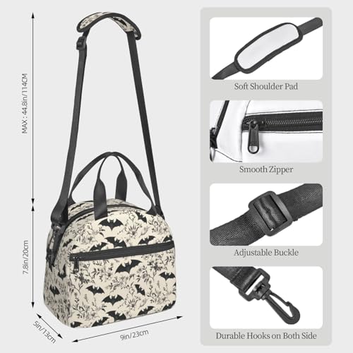 bassyil Bat Insulated Lunch Bag Reusable Lunch Box With Adjustable Shoulder Strap Cooler Tote Bag For Men Women - Image 2