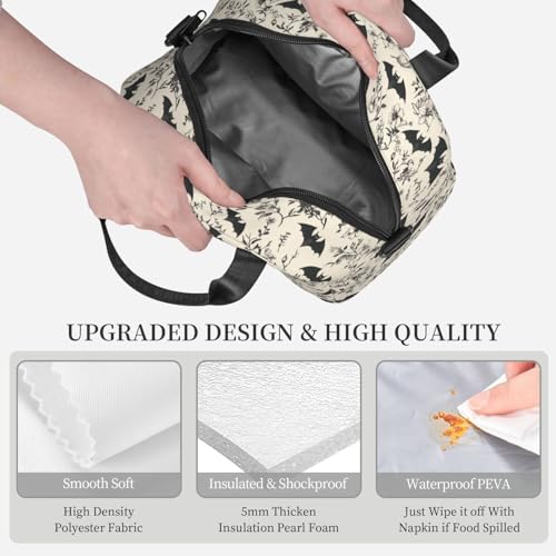 bassyil Bat Insulated Lunch Bag Reusable Lunch Box With Adjustable Shoulder Strap Cooler Tote Bag For Men Women - Image 3