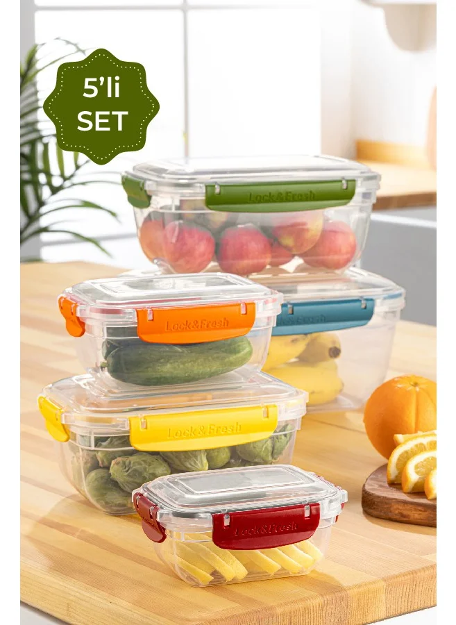 Vienev Locked Lid Storage Container Set of 5 Small Deep Rectangle 1X(4000, 2300, 1400, 800, 400 Ml)