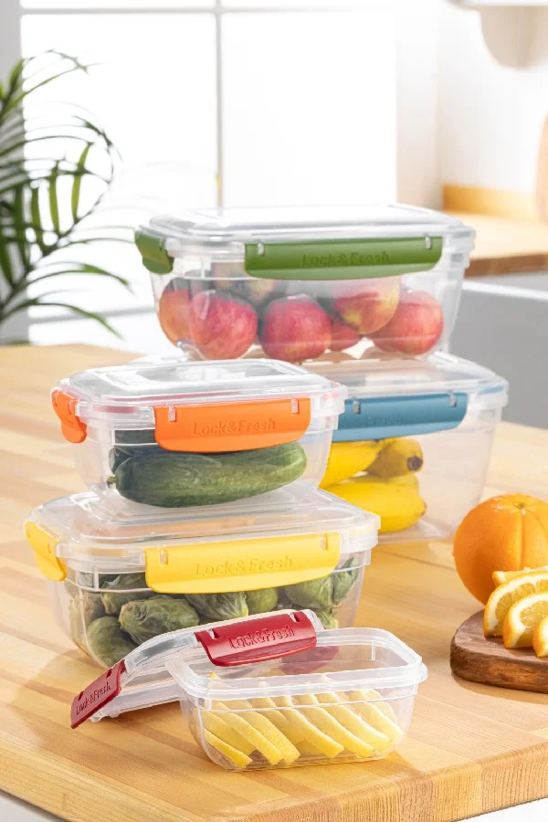Vienev Locked Lid Storage Container Set of 5 Small Deep Rectangle 1X(4000, 2300, 1400, 800, 400 Ml)