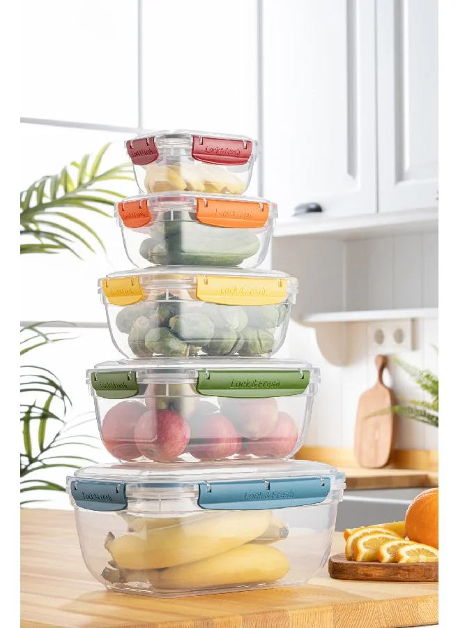 Vienev Locked Lid Storage Container Set of 5 Small Deep Rectangle 1X(4000, 2300, 1400, 800, 400 Ml)