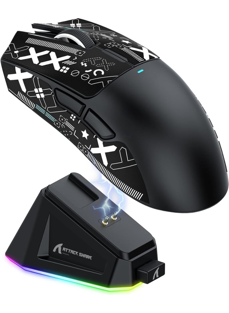Attack Shark Shark Attack X11 Wireless Tri-Mode Gaming Mouse with Magnetic Charging Base Lightweight Anti-Slip Mouse PixArt PAW3311 Sensor 22K DPI BT/2.4GHz/Wired for PC/Mac Black - Image 1
