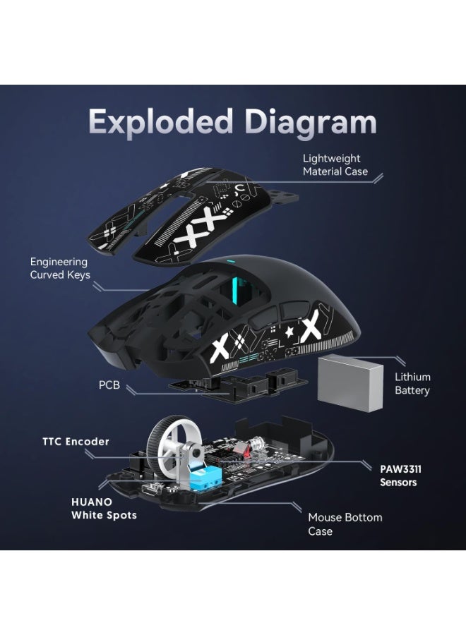 Attack Shark Shark Attack X11 Wireless Tri-Mode Gaming Mouse with Magnetic Charging Base Lightweight Anti-Slip Mouse PixArt PAW3311 Sensor 22K DPI BT/2.4GHz/Wired for PC/Mac Black - Image 3