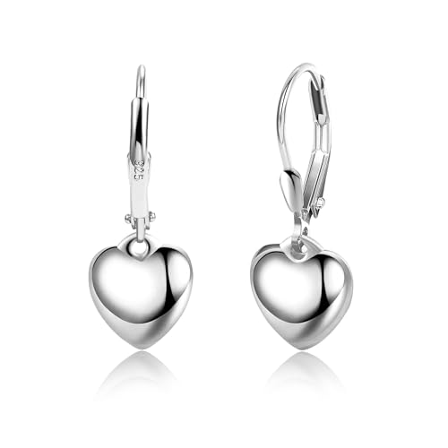 ALEXCRAFT Sterling Silver Heart Earrings for Women Silver Heart Dangle Leverback Earring Hypoallergenic Dangle Drop Earrings - Image 1
