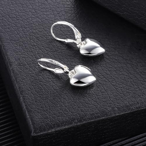 ALEXCRAFT Sterling Silver Heart Earrings for Women Silver Heart Dangle Leverback Earring Hypoallergenic Dangle Drop Earrings - Image 4