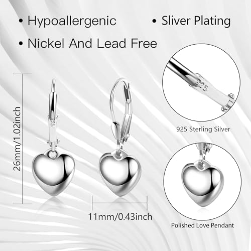 ALEXCRAFT Sterling Silver Heart Earrings for Women Silver Heart Dangle Leverback Earring Hypoallergenic Dangle Drop Earrings - Image 3