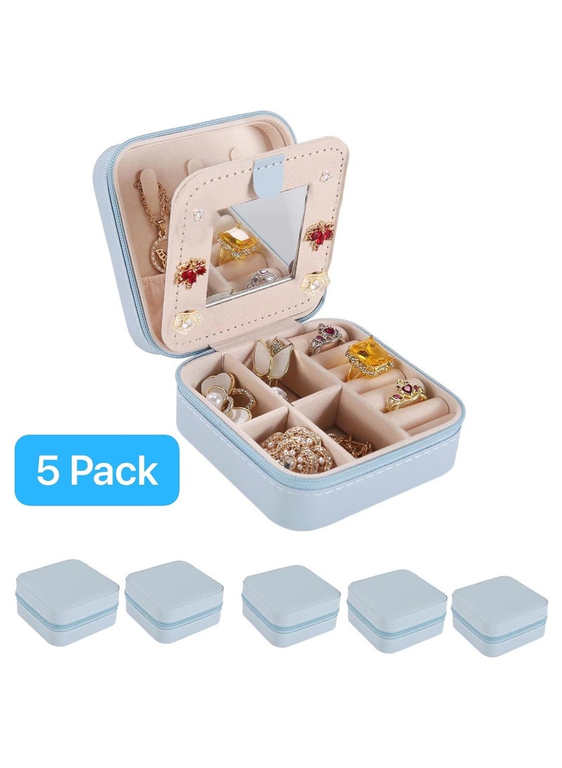 LOOPITYS Travel jewelry box 5-piece set travel jewelry box/storage box/jewelry box/jewelry storage box, accessory storage box suitable for small jewelry storage boxes for girls and women, can store women's rings, earrings, and necklaces; Zipper style mirrored jewelry box (sky blue) - Image 2