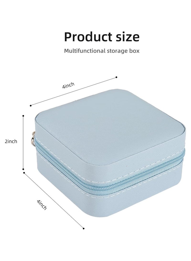 LOOPITYS Travel jewelry box 5-piece set travel jewelry box/storage box/jewelry box/jewelry storage box, accessory storage box suitable for small jewelry storage boxes for girls and women, can store women's rings, earrings, and necklaces; Zipper style mirrored jewelry box (sky blue) - Image 3
