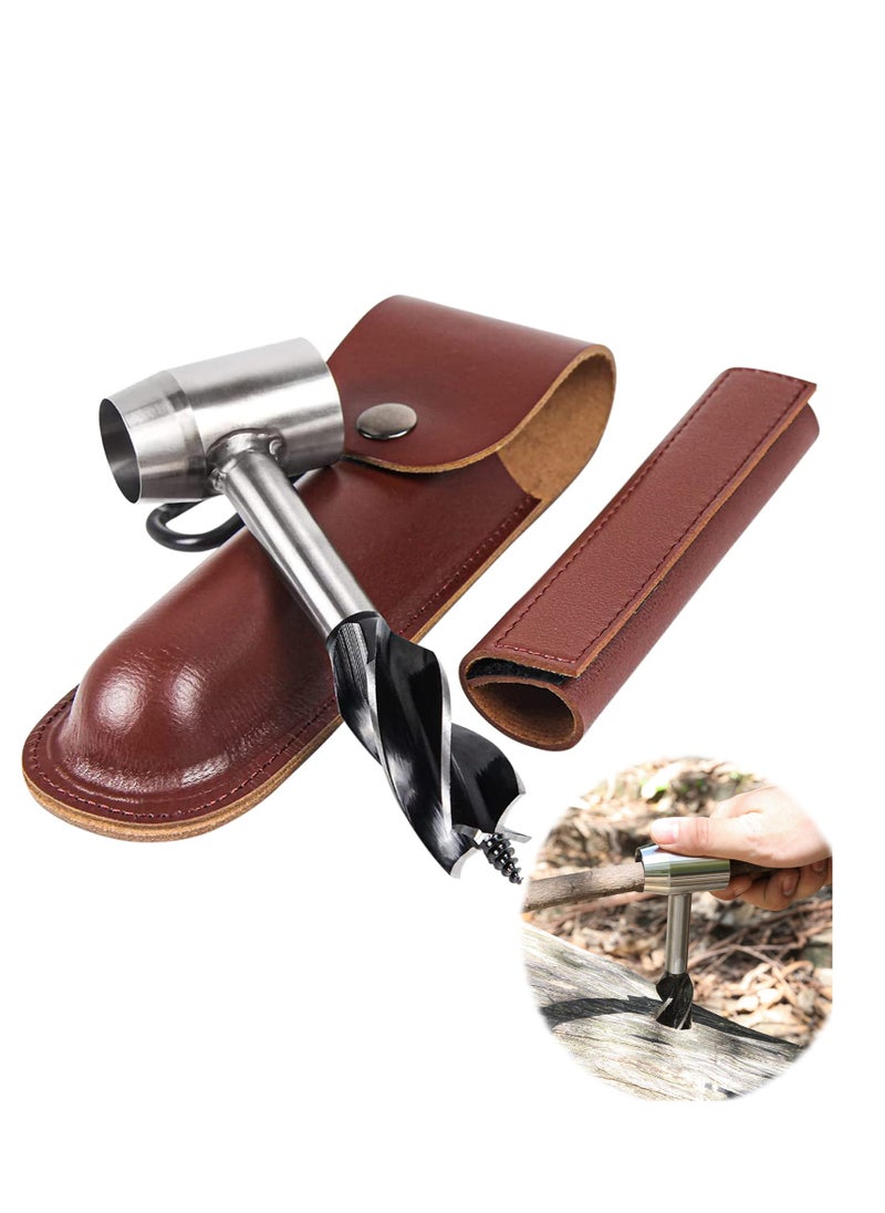 SYOSI Survival Settlers Tool Bushcraft Hand Auger Wrench Manual Wood Drill Bit Gear with Leather Storage Case for Camping and Outdoor  - Image 1