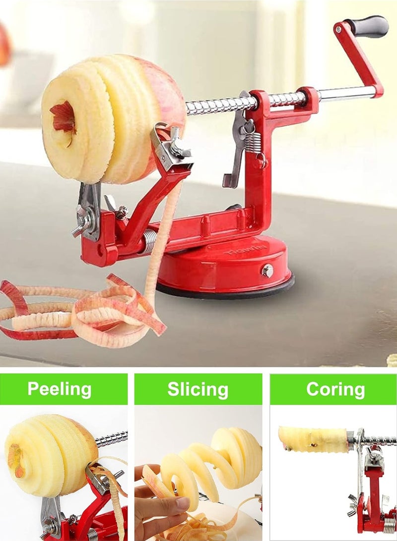 LOOPITYS Apple Peeler Corer, Long lasting Chrome Cast Magnesium Alloy Apple Peeler Slicer Corer with Stainless Steel Blades and Powerful Suction Base for Apples、snow pear and Potato(Red) - Image 2