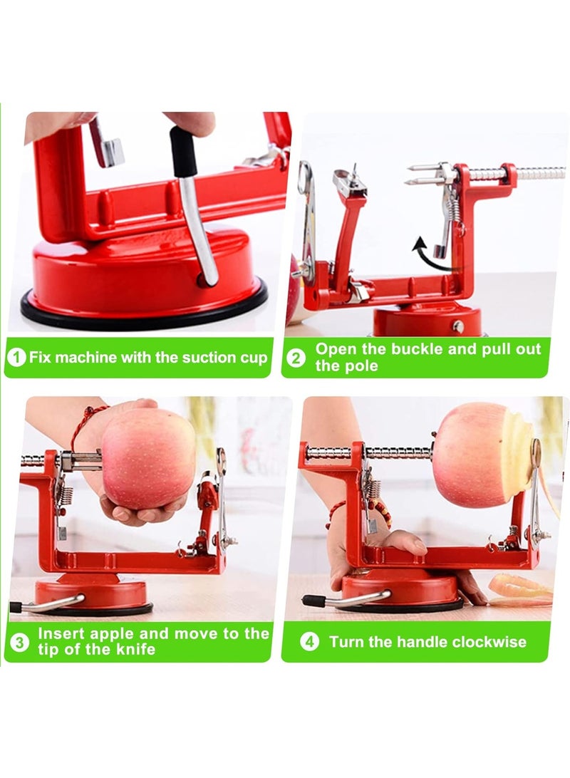LOOPITYS Apple Peeler Corer, Long lasting Chrome Cast Magnesium Alloy Apple Peeler Slicer Corer with Stainless Steel Blades and Powerful Suction Base for Apples、snow pear and Potato(Red) - Image 5