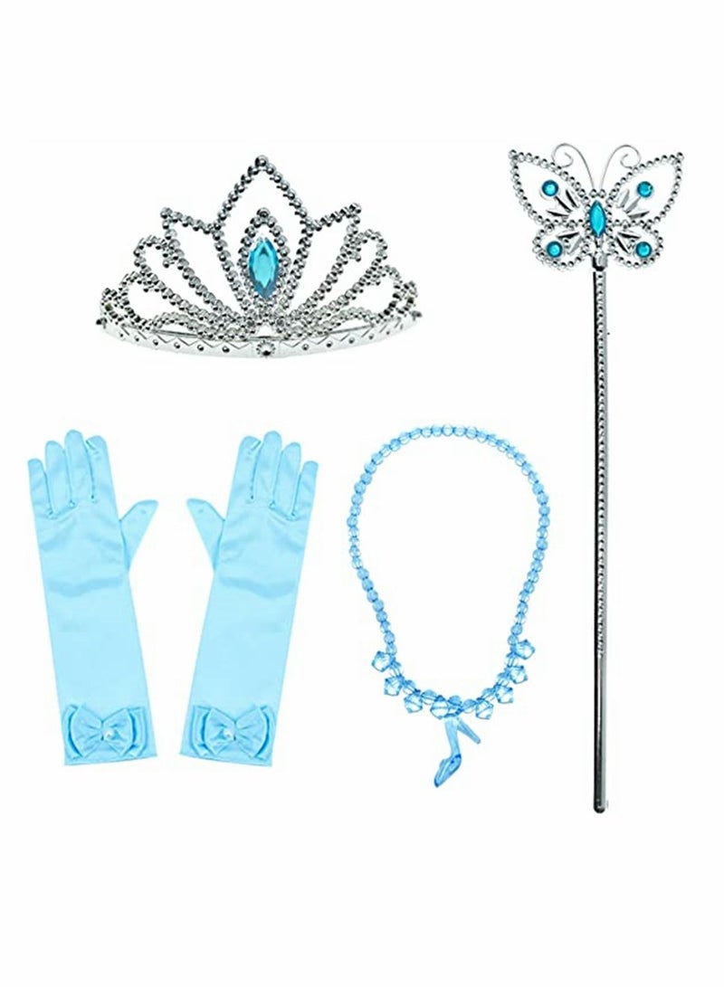 Princess Cinderella Dress Up With Tiara Crown Necklace Wand Gloves Party Accessories Gift Set for Women 4 Pcs Children Adornment Crown Suit Cinderella Crown Magic Stick Necklace Gloves - Image 1