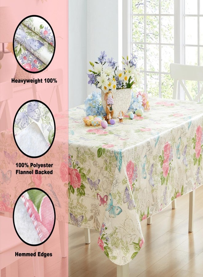 Newbridge Victoria Pastel Rose Floral 60 x 84 Inch Rectangle Vinyl Flannel Backed Tablecloth, Roses and Butterfly French Country Print Vinyl Tablecloth with Flannel Backing, Dining Party - Image 4