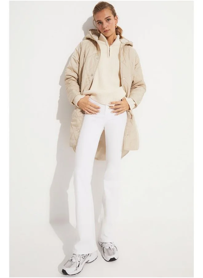 جون June Hooded Quilted Coat Stone