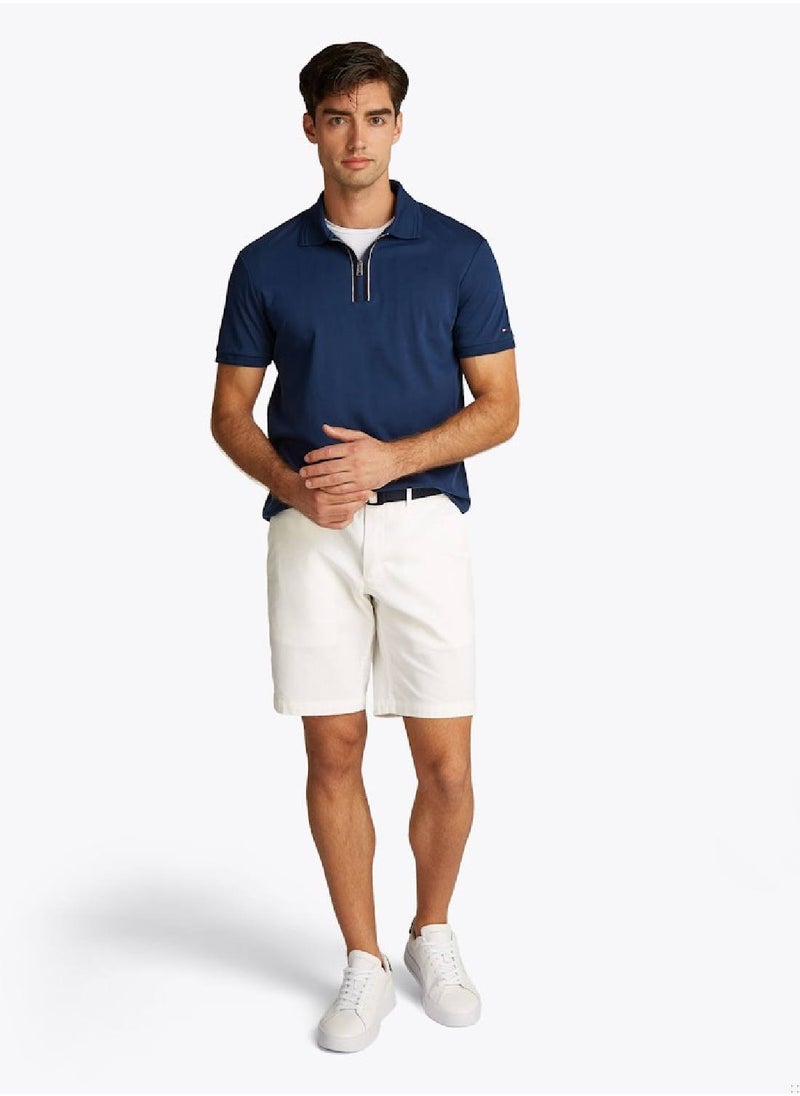 TOMMY HILFIGER - Men's Regular Fit Zip Placket Polo Shirt - Cotton, Blue - Image 1