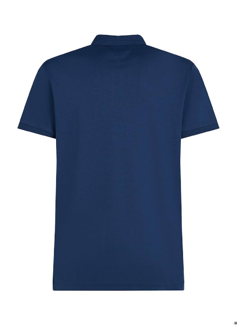 TOMMY HILFIGER - Men's Regular Fit Zip Placket Polo Shirt - Cotton, Blue - Image 1