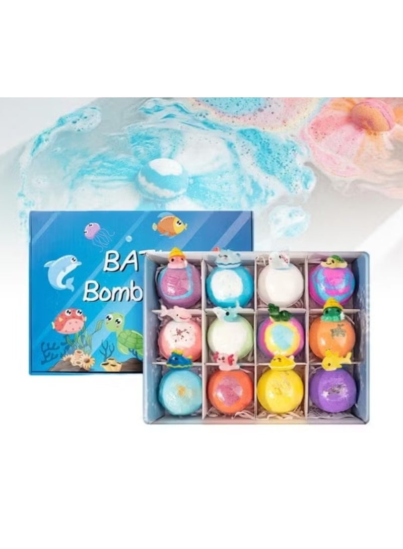 Bath bombs with a surprise inside, 6/12 piece bath bomb gift set, ocean themed bath bombs, natural sea salt color-changing spa bath bombs (12 pieces in the shape of sea animals) - Image 1