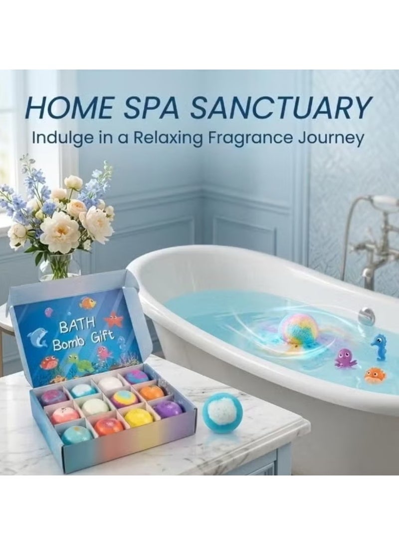 Bath bombs with a surprise inside, 6/12 piece bath bomb gift set, ocean themed bath bombs, natural sea salt color-changing spa bath bombs (12 pieces in the shape of sea animals) - Image 3