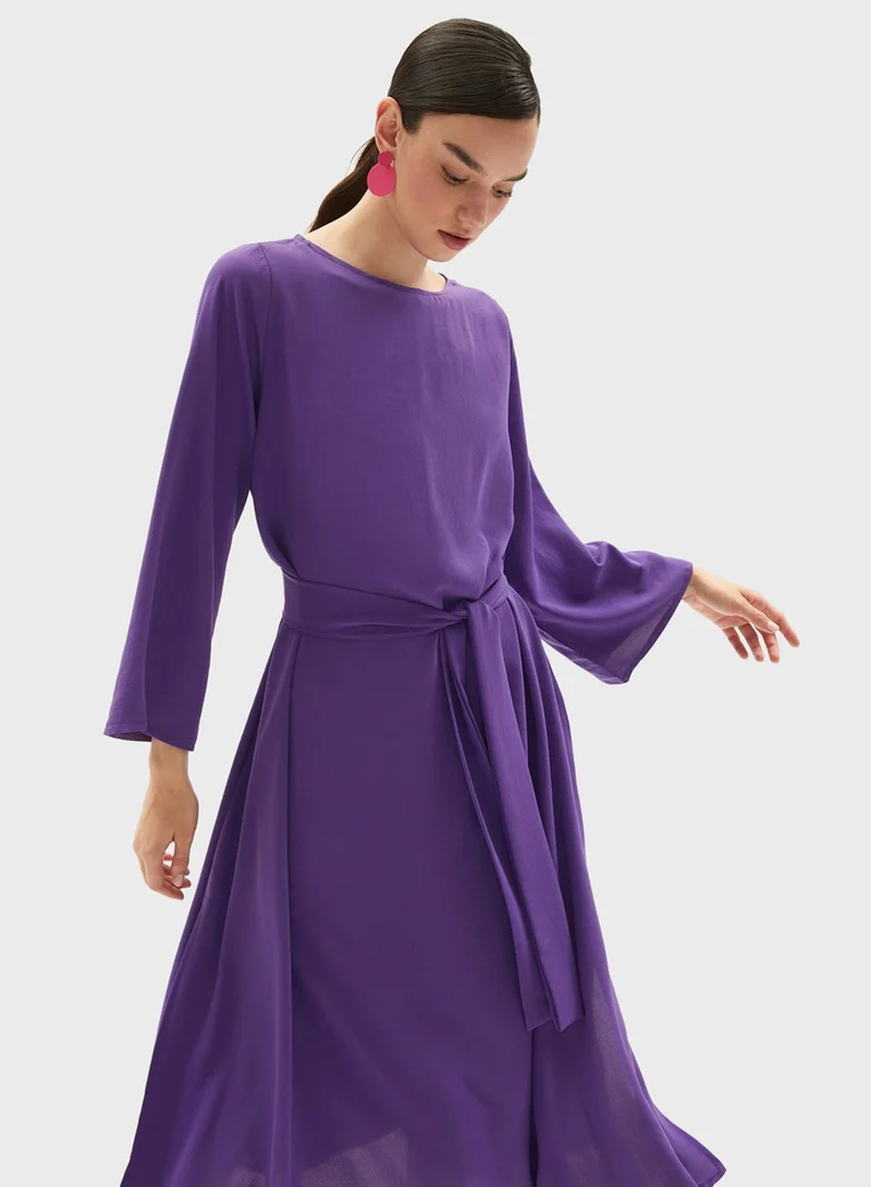 JUNE Tie Detail Side Slit Dress