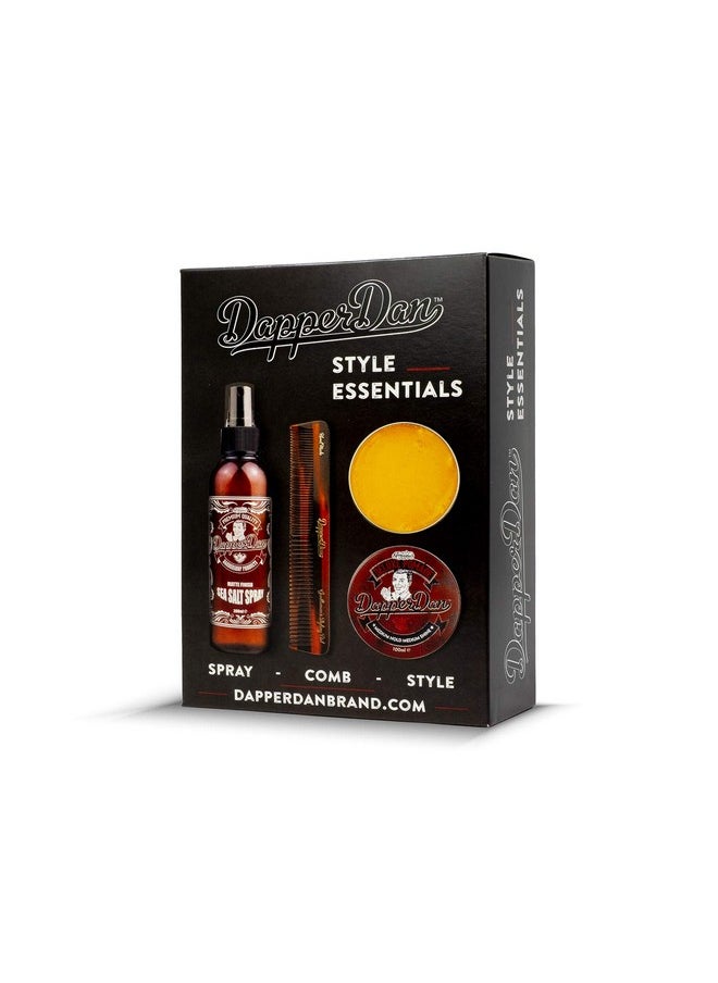 Dapper Dan Dapper Dan Style Essentials Gift Pack, with Medium Hold Medium Shine Deluxe Pomade 100ml, Texturising Sea Salt Spray 200ml and Hand Made Styling Comb  - Image 1