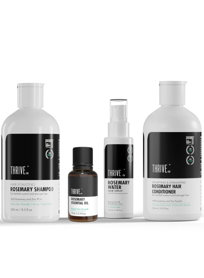 ThriveCo Rosemary Hair Care Combo | Shampoo 250ml, Conditioner 250ml, Hair Water Spray 100ml & Essential Oil 15ml | Hair Fall Control & Growth Support - Image 1