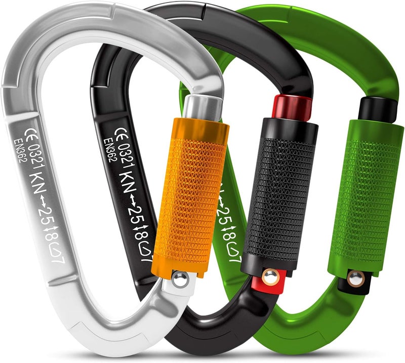 FVW Auto Locking Rock Climbing Carabiner Clips, UIAA Certified Professional 25KN (5620 lbs) Heavy Duty Caribeaners for Rappelling Swing Rescue & Gym etc,Large Carabiners,D-Shaped - Image 1
