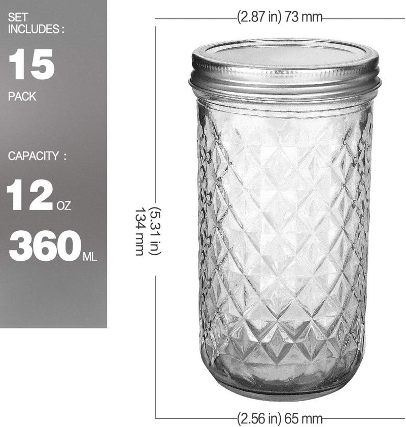 VERONES Mason Jars 12 OZ, Canning Jars Jelly Jars With Regular Lids, Ideal for Jam, Honey, Wedding Favors, Shower Favors,15 PACK - Image 2