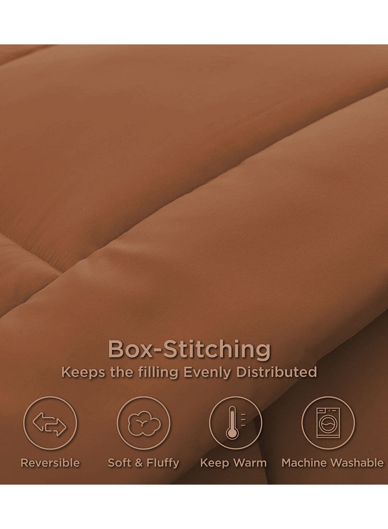 Sleep night Sleep Night King Size 240x260cm all Season Down Alternative Microfiber Comforter Duvet Insert Box-Quilted Design with Corner Duvet Tabs Brown  - Image 3