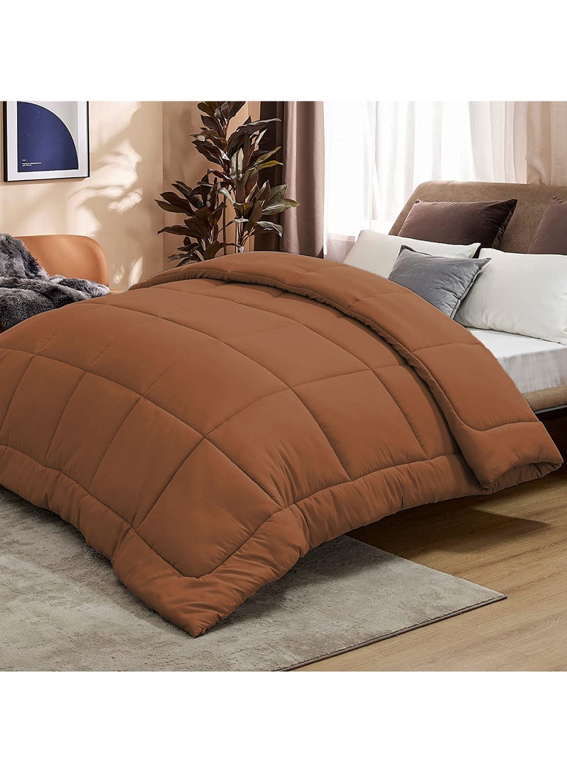 Sleep night Sleep Night King Size 240x260cm all Season Down Alternative Microfiber Comforter Duvet Insert Box-Quilted Design with Corner Duvet Tabs Brown  - Image 1