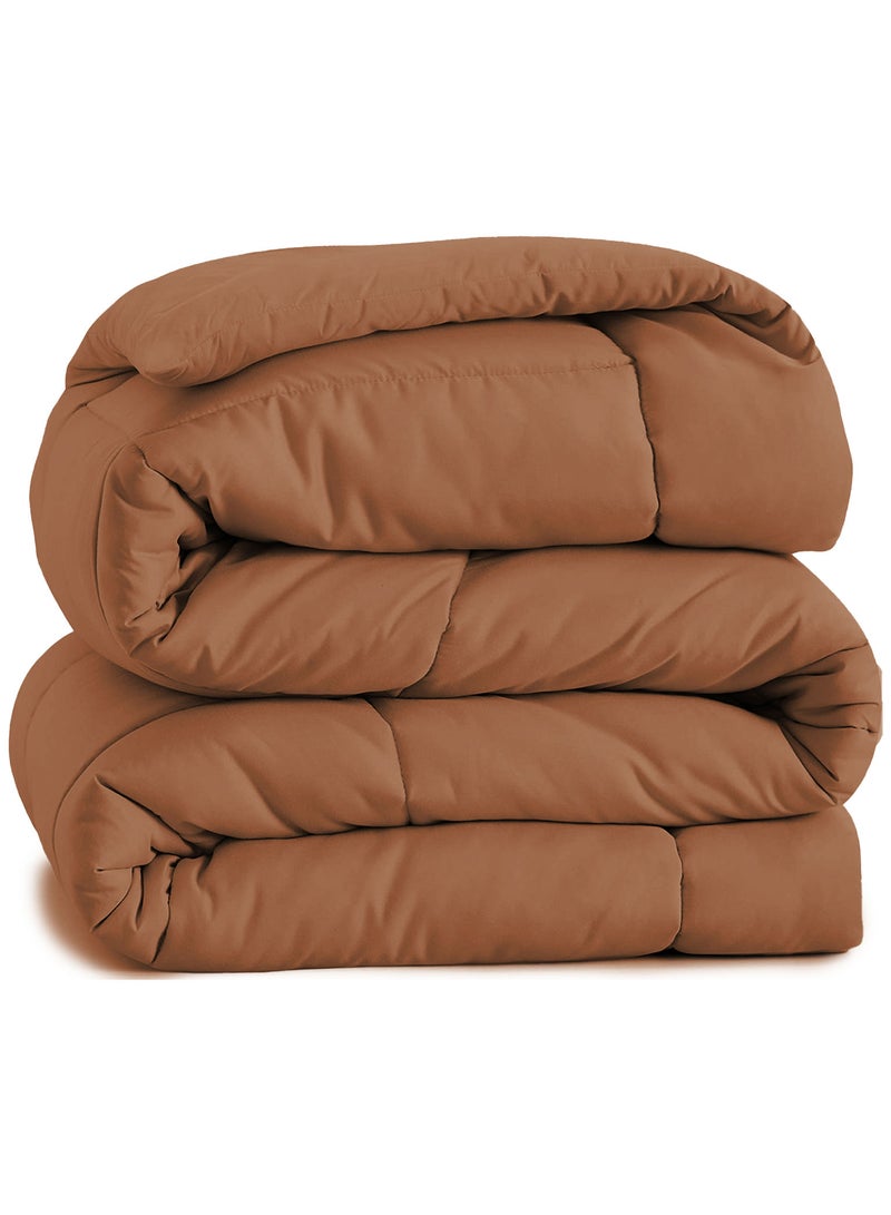 Sleep night Sleep Night King Size 240x260cm all Season Down Alternative Microfiber Comforter Duvet Insert Box-Quilted Design with Corner Duvet Tabs Brown  - Image 2
