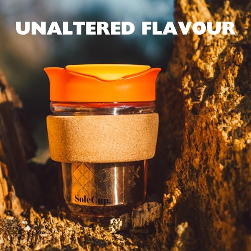 SoleCup. Travel Mug Loose Tea Infuser - Detachable Tea Strainer with Spillproof Lid - BPA-Free Reusable Glass Travel Coffee Cup with Cork Band (Blue, 12oz) - Image 5