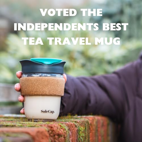 SoleCup. Travel Mug Loose Tea Infuser - Detachable Tea Strainer with Spillproof Lid - BPA-Free Reusable Glass Travel Coffee Cup with Cork Band (Blue, 12oz) - Image 4
