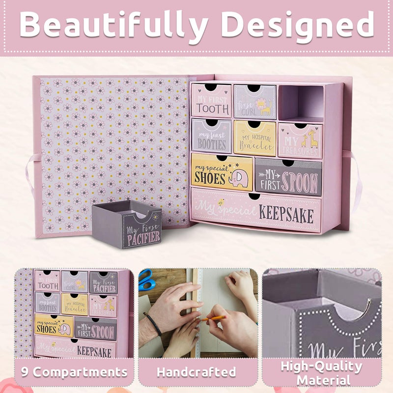 VOTUM Baby Keepsake Box for Treasured Memories, Fairytale - Lightweight, Handcrafted Boxes with 9 Labeled Compartments for First Memories - Gender Neutral Baby Shower Gifts for Girls, Boys - Image 2