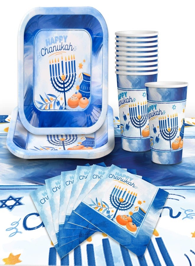 Izzy 'n' Dizzy Hanukkah Plates And Napkins Set - Hanukkah Party Set - 7" And 9" Plates, Cups, Napkins and Tablecloth - Serves 8 - Image 1