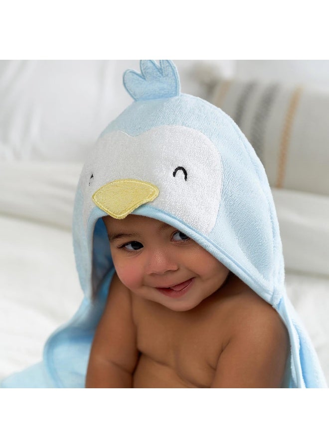 Gerber Gerber Baby 4 Piece Animal Character Hooded Towel and Washcloth Set, Blue Penguin, One Size  - Image 4
