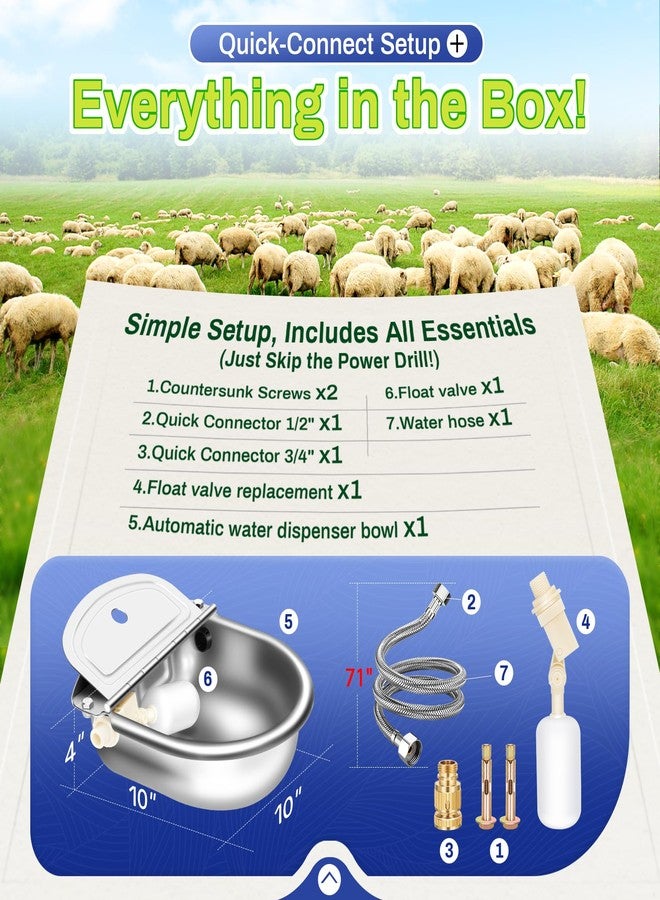 Ademon Automatic Animal Drinking Water Bowl with Float Valve, Extended Pipe, Stainless Steel Waterer Feeder Farm Dog Dispenser Kit Self Filling for Livestock - Image 2