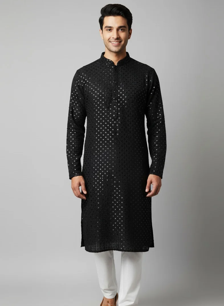 Lehar Black Sequinned Kurta