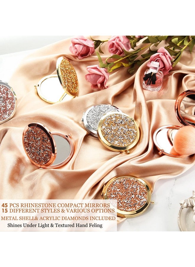Cindeer 45 Pcs Small Compact Mirror Folding Pocket Makeup Mirror Round Hand Held Mirror Cosmetic Magnifying Compact Mirror Rhinestone Mirror With 1X/2X Magnification For Women Girls Travel(Modern Colors) - Image 2