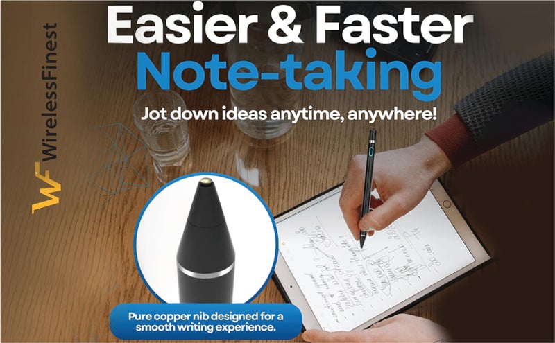 WirelessFinest Blue Stylus Pen Pencil, 1st Gen, Replacement for iPad Pro, iPad, iPad Mini, iPad Air, iOS, Android, Capacitive Touch Screen + Free Holder - Image 3