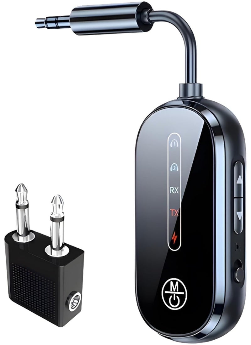 ROOTNRISEBLISS Bluetooth 5.4 (Latest Version) Transmitter Receiver for 2 Airpods or Headphones, Airplane Travel Essentials 2-in-1 Wireless Bluetooth Adapter, 3.5MM AUX Jack Adapter on Flight, TV, Car Stereo  - Image 1