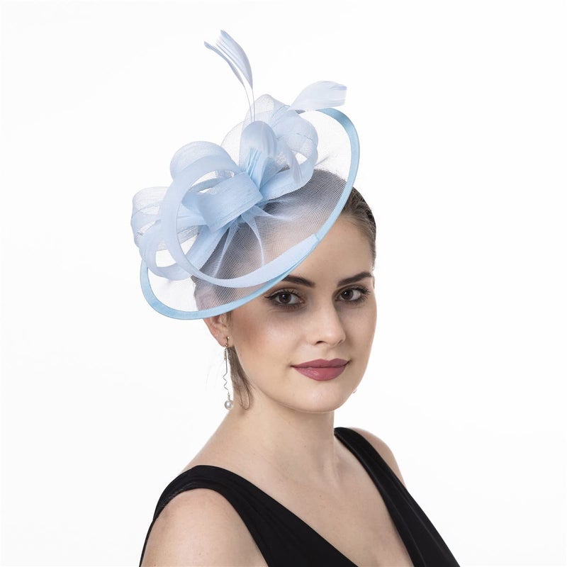 SAFERIN Vintage Fascinator Hat Women's Bridal Headpiece with Headband & Hair Clip for Tea Party (US, Alpha, Medium, SZ1-Light Blue) - Image 2