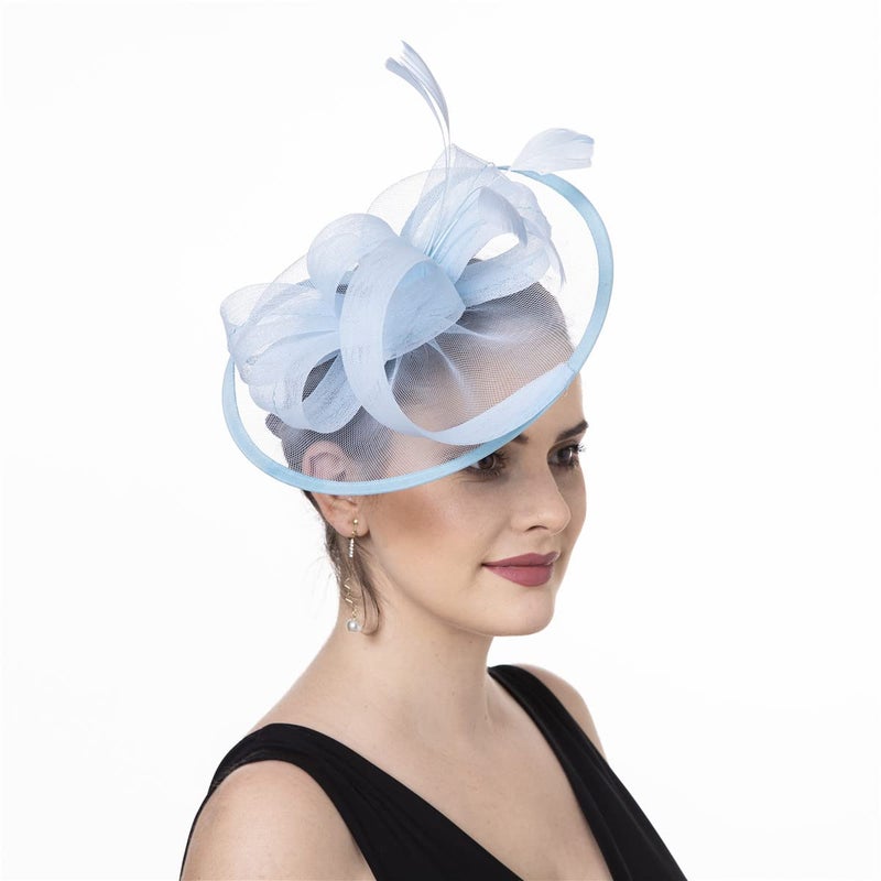 SAFERIN Vintage Fascinator Hat Women's Bridal Headpiece with Headband & Hair Clip for Tea Party (US, Alpha, Medium, SZ1-Light Blue) - Image 3