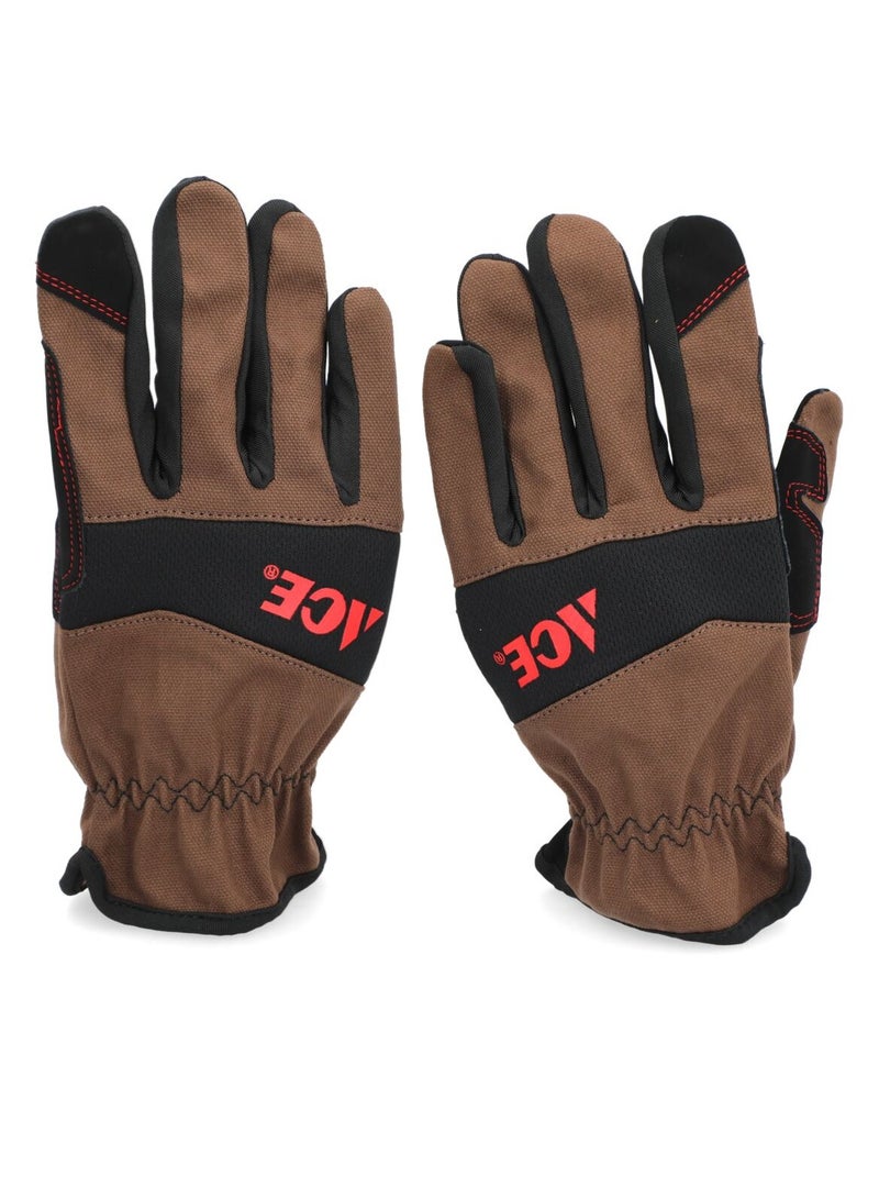 Canvas Padded Firm Grip Synthetic Leather Gardening Gloves Brown and Black Large