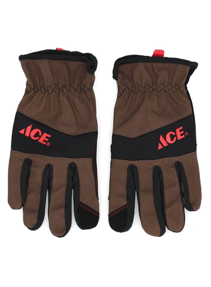 Canvas Padded Firm Grip Synthetic Leather Gardening Gloves Brown and Black Large